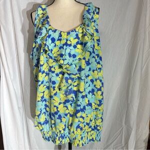 Lane Bryant Floral Ruffle Blouse - Blue and Yellow